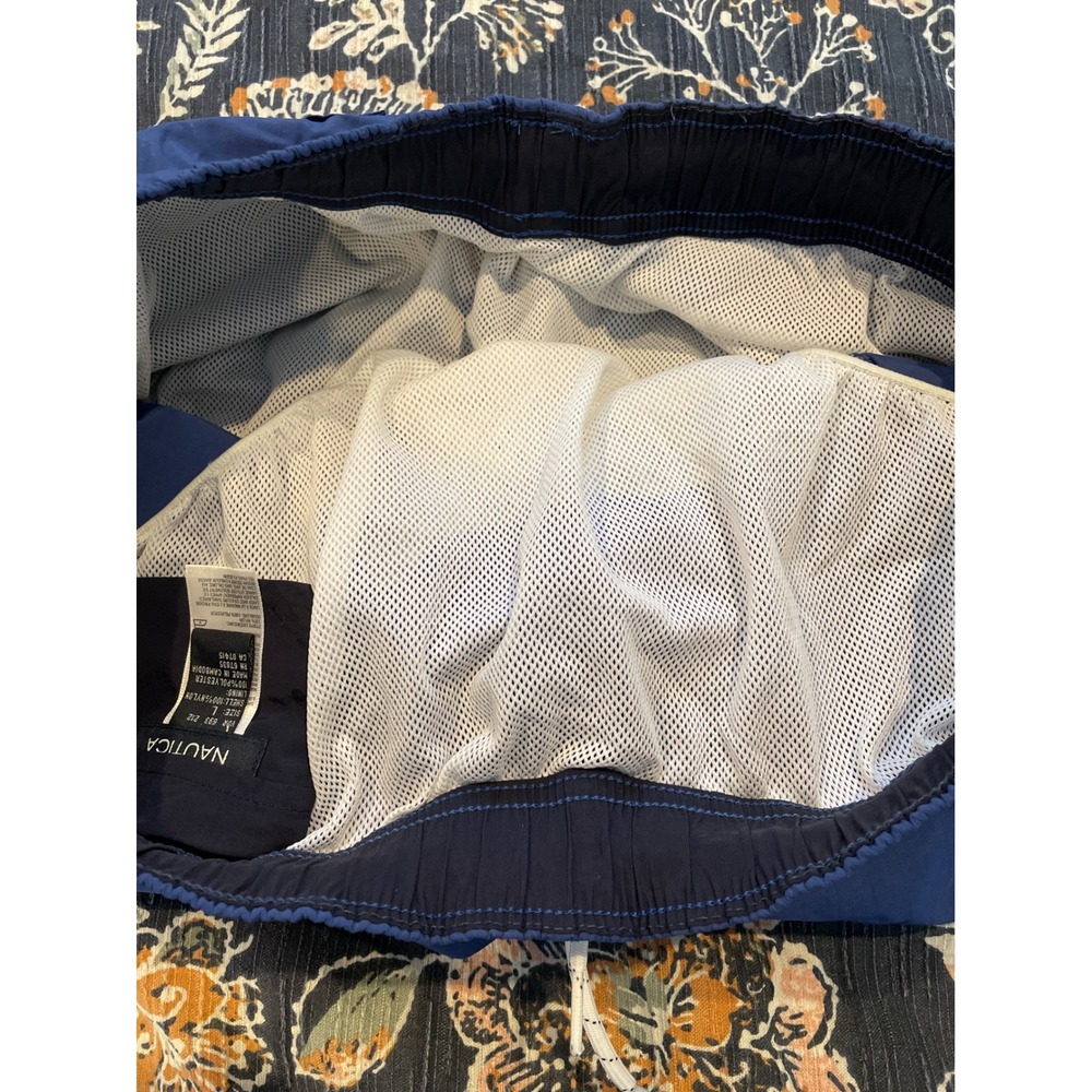 Nautica Mens Navy Blue‎ Mesh Lined Swim Trunks Shorts Large Embroidered Logo - Picture 11 of 11